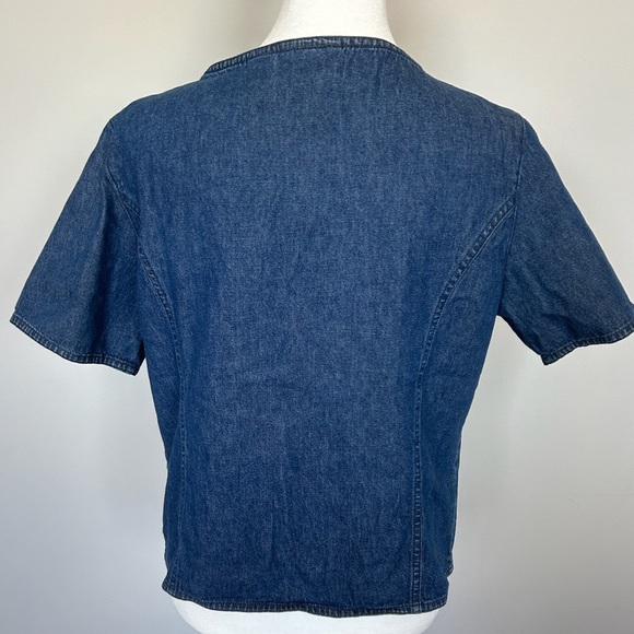 Susan Bristol Vintage 90s Short Sleeve Denim Top with Embroidery - Picture 2 of 7